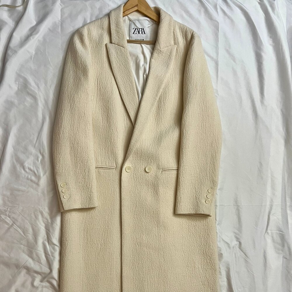 Zara Minimalist Wool Blend Textured Coat Ecru Cream ZW Collection size M NWT - Picture 16 of 16